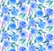 Blue watercolor flowers pattern. Teal floral