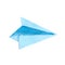 Blue watercolor paper airplane. Icon for business. Sending messages on social networks. Receiving a letter. Making postcards for a