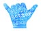 Blue watercolor Shaka hand silhouette with white lettering Life is always better at the beach