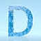 Blue Waterdrops letter D isolated on light blue background