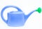 Blue watering can with green shower nozzle, white background