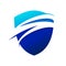 Blue Wave Swoosh Modern Shield Symbol Logo Design