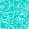 Blue waves, curls on a turquoise background. Stylized flame seamless pattern