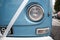 Blue wedding camper van rain on paint and round glass headlight with H4 shiny polished chrome surround, radio arial to the sid