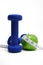 Blue Weights, Green Apple, and Tape Measure