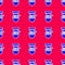 Blue Well with a bucket and drinking water icon isolated seamless pattern on red background. Vector