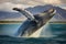 blue whale breaches the ocean\\\'s surface, defying gravity in a breathtaking display of power and