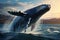 blue whale breaches the ocean\\\'s surface, defying gravity in a breathtaking display of power and