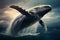 blue whale breaches the ocean\\\'s surface, defying gravity in a breathtaking display of power and