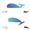 Blue Whale logos set. Concept fish logo. Simple icon or logotype .