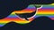 Blue whale swims in the dark sea, in the waves of the rainbow flag, the lgbt flag