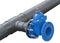 Blue wheel valve with pipe on white