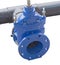 Blue wheel valve with pipe on white