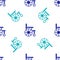 Blue Wheelchair for disabled person icon isolated seamless pattern on white background. Vector