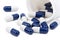 Blue and white capsule pills