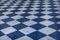 Blue and white checkered marble floor
