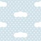 Blue and white clouds and snowflakes simple winter sky, seamless pattern, vector