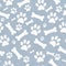 Blue and White Dog Paw Prints and Bones Tile Pattern Repeat Back