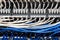 Blue and White Ethernet Cables in Patch Panel.