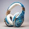 Blue And White Floral Design Headphones With Bold Use Of Color