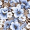 Blue And White Floral Pattern On Brown Background