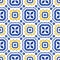 Blue and white mediterranean seamless ceramic tile pattern.