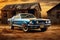Blue and White Mustang Shelby Parked in Front of a Barn Created With Generative AI Technology