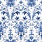 Blue And White Ornate Floral Pattern With Baroque-inspired Details