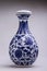 Blue and white peony pattern vase with cover figure