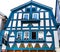 Blue and white picturesque German half-timbered house