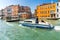 Blue White Police Boat Colorful Grand Canal Venice Italy