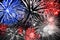 Blue white and red fireworks background