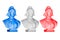 Blue white red Marianne statues