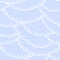Blue and white scalloped lacy edge embroidery, seamless pattern, vector