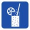 Blue, white sign - carbonated drink, straw, citrus