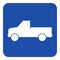 Blue, white sign - pickup with a flatbed icon