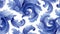 A blue and white swirls are on a fabric background, AI