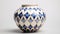 Blue And White Vase With Geometric Symmetry And Leaf Patterns