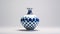 Blue And White Vase On Grey Background: A Hurufiyya-inspired Optical Art Piece