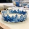 Blue And White Watercolor Crown With Cyanotype Diamond Bracelet
