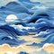 Blue and white waves and moon create a romantic scene (tiled)