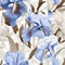 Blue And White Wild Iris Floral Seamless Fabric Wallpaper