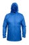 Blue windbreaker sports jacket with hood, isolated on white