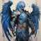 Blue Winged Persian Warrior In Realistic Armor Illustration