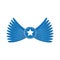 Blue wings emblem with star in circle. Angel wings with star vector eps10.