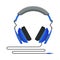 Blue Wired Headphones, Accessory for Music Listening or Gaming Vector Illustration