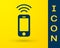 Blue Wireless smartphone icon isolated on yellow background. Vector