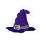 Blue wizard hat with gray ribbon. Vector illustration on white background.