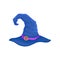 Blue wizard hat with pink ribbon. Vector illustration on white background.