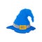 Blue wizard hat with torn edges. Vector illustration on white background.